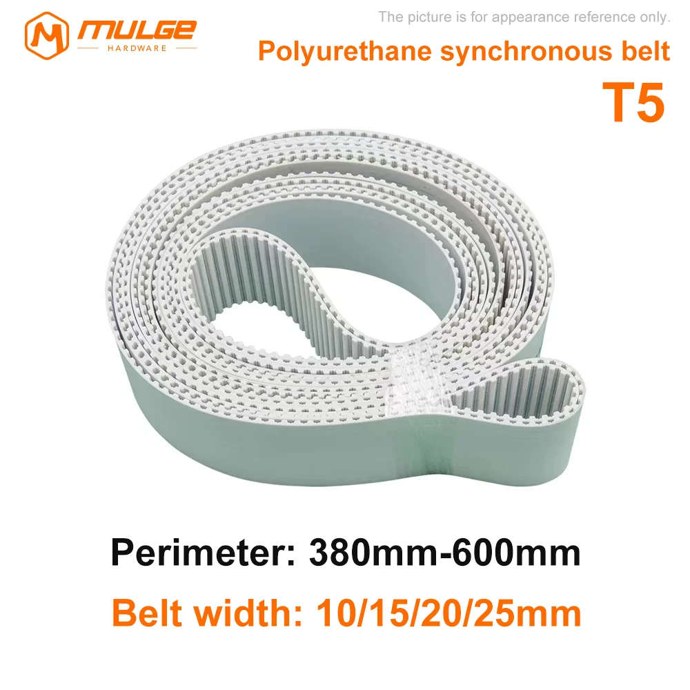 

T5 Polyurethane Closed Loop Timing Belt Width 10/15/20/25mm Perimeter 380-600mm Pitch 5mm T5 PU Synchronous Belt