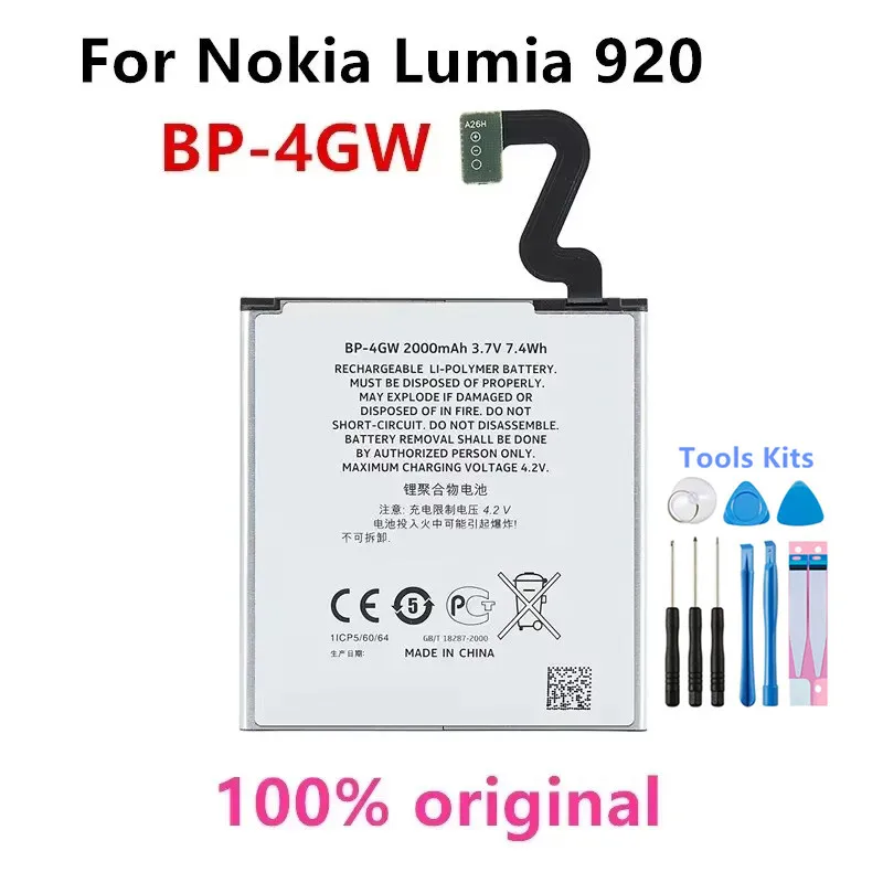 

Original BP-4GW 2000mAh Replacement Battery For Nokia Lumia 920 920T BP4GW/BP 4GW Li-Polymer Batteries + Free Tools