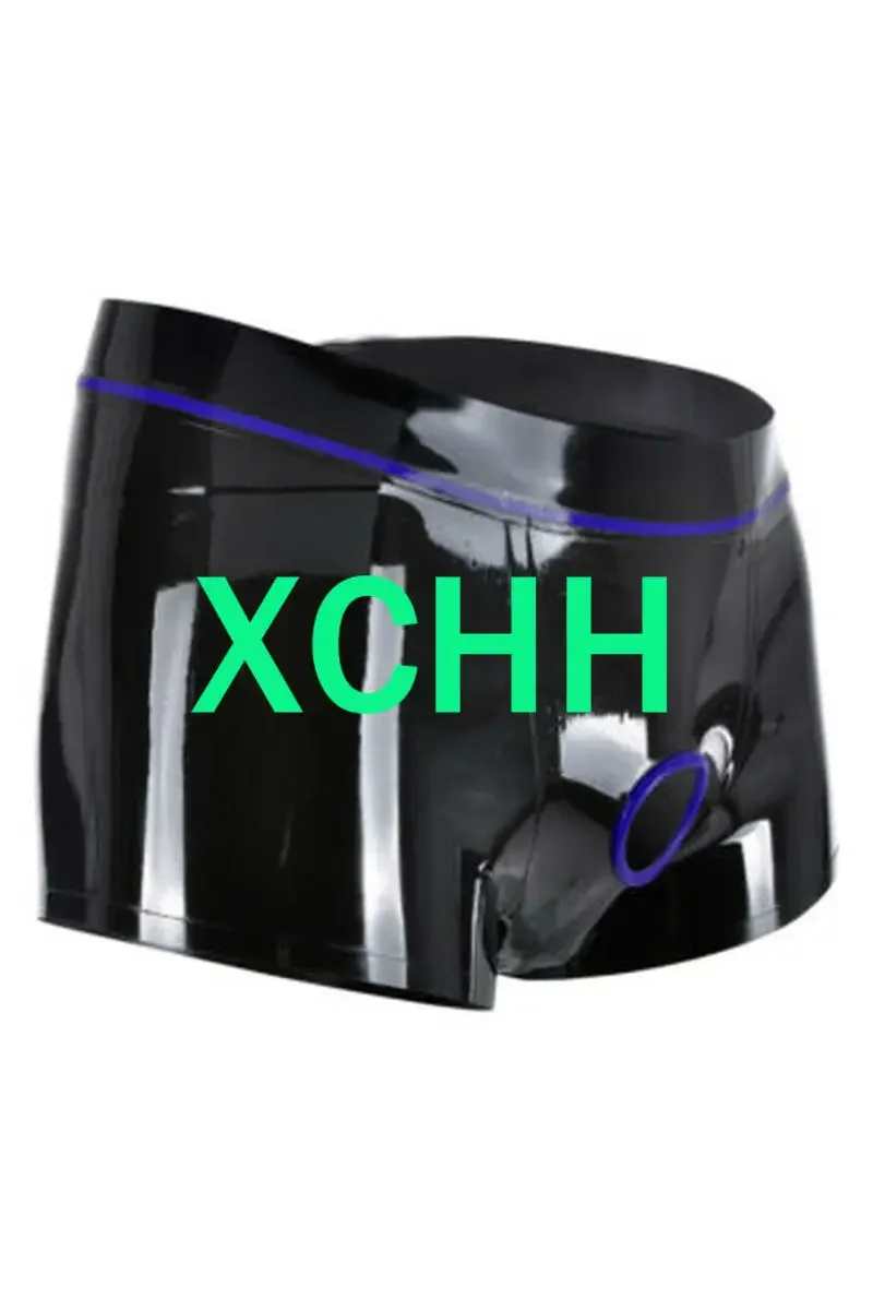 

Sexy Natural Latex Underwear Boxer Shorts Briefs Handmade Men Short Pants With Front Hole