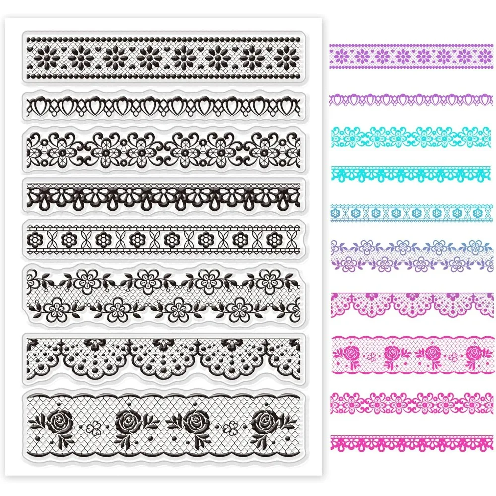 Flower Lace Border Clear Stamps Transparent Silicone Stamp for Card Making Decoration and DIY Scrapbooking