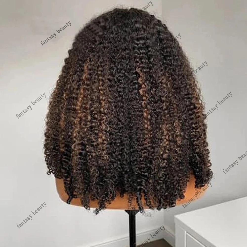 Perruques Afro Kinky Curly U Part, Ombre Brown, UnprocDD, 100% Human Hair Highlight, Bouncy Curly, V Part Wig, 1x4 Shaped, Full End