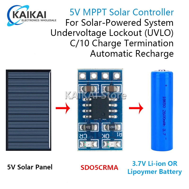 MPPT Solar Charge Controller 1A 4.2V 3.7V 18650 LiPo Li-ion Lithium Battery Charger Module SD05CRMA Solar Panel Battery Charging