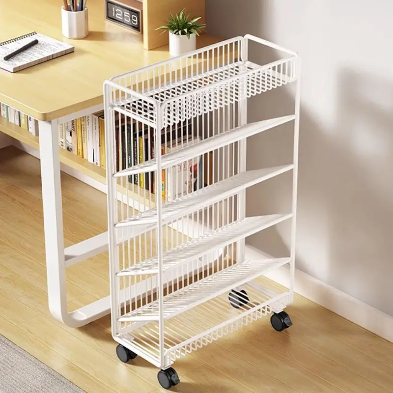 5-Tier White Metal Rolling Kitchen Storage Trolley Slim Narrow Gap Cart With Lockable Wheels Multi-Use Space Organizer