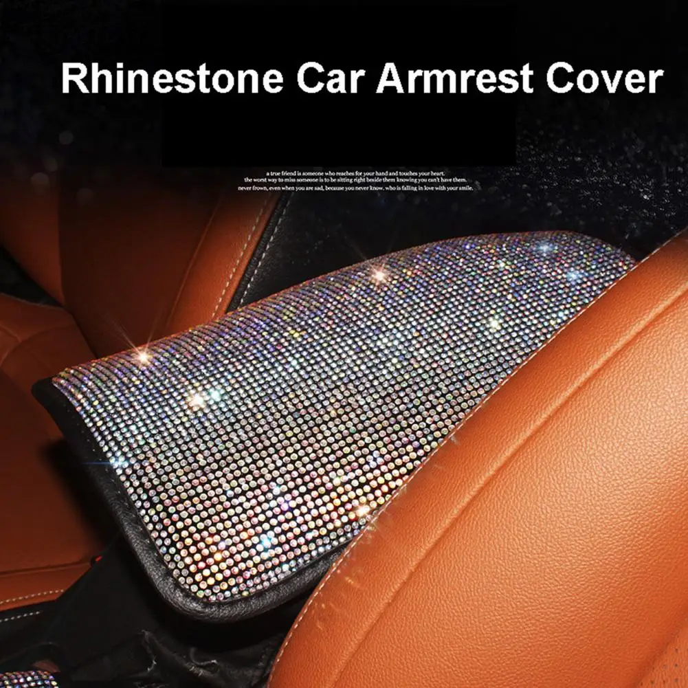 Rhinestone Armrest Box Protector Sparkling Rhinestone Car Armrest Cover with Elastic Band Universal Auto Console for Car