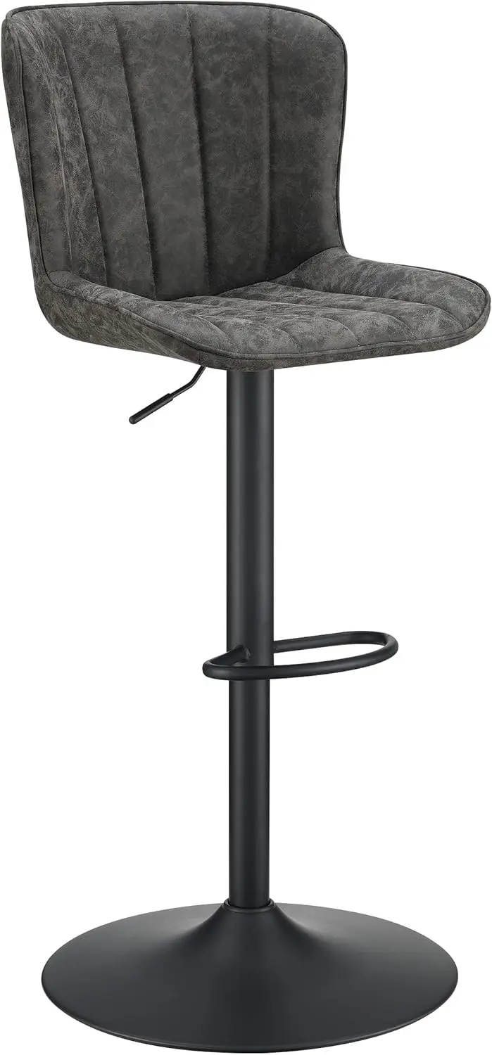 Osp Home Furnishings Kirkdale 2-Pack Height Adjustable Faux Leather Stools With Padded Contour Seats, Charcoal Gray