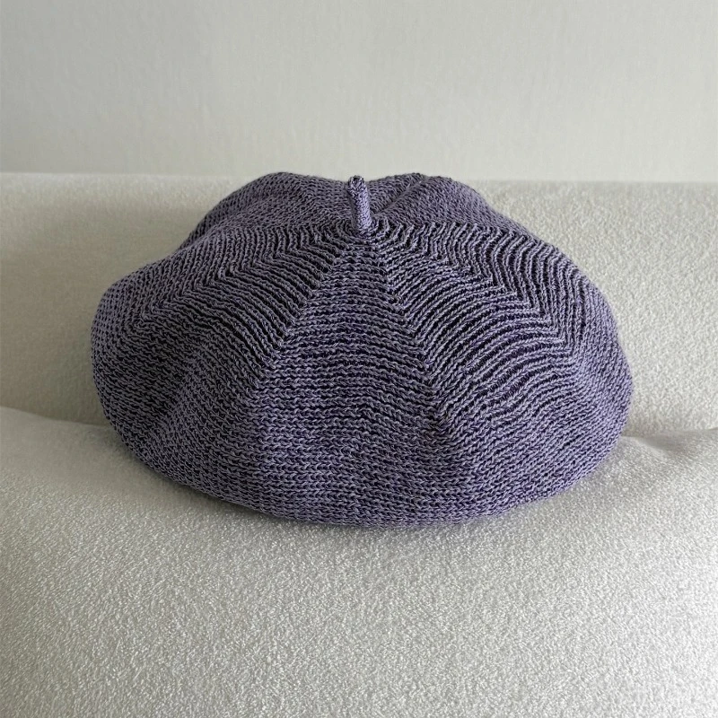 Koreanische einfache gekräuselte Strickmütze für Damen, Frühling und Herbst, dünne atmungsaktive achteckige Malermütze, elegante Newsboy-Kappe – Detail 9