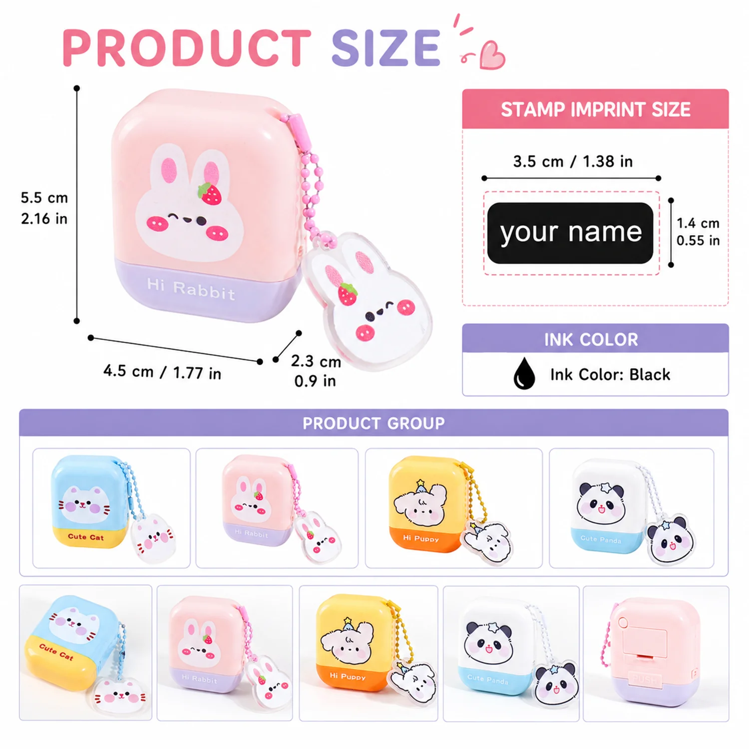 Custom Kids Name Stamp Quick-dry Ink Customized Text Stamp Kindergarten Clothes Label Cartoon Signature Personalized Name Seal