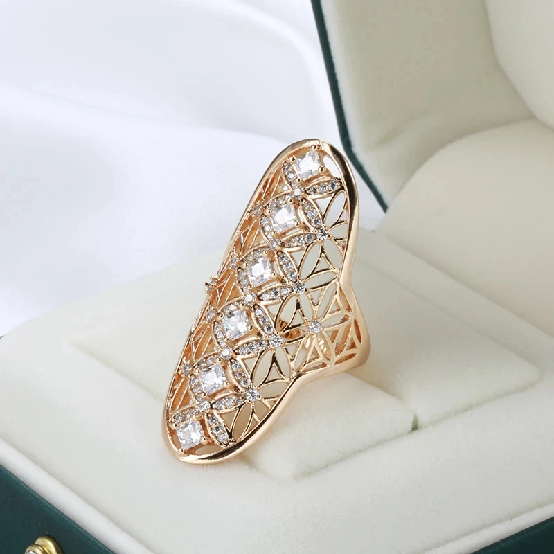 Wbmqda 585 Rose Gold Color Vintage Ethnic Big Ring For Women Natural Zircon Setting Luxury Wedding Jewelry Accessories