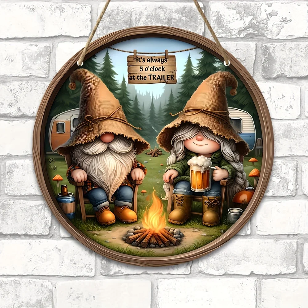 1pc Rustic Wooden Round Sign with Wreath Accents, 7.9x7.9in, Multi-Purpose Wall Decor for Home, Porch, Bar, Garden, Garage, Arti