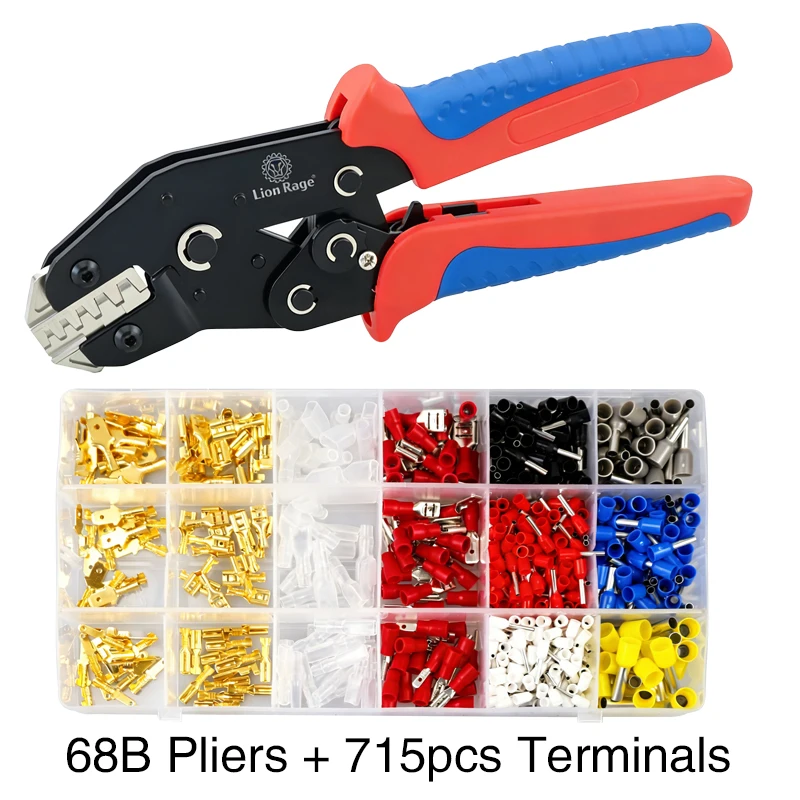 SN-68B Ratschen-Crimpzangen-Set mit 2 Aufsätzen & 715 Klemmen – Professionelles Drahtcrimpwerkzeug-Kit für elektrische Verkabelung 58BS – Detail 6