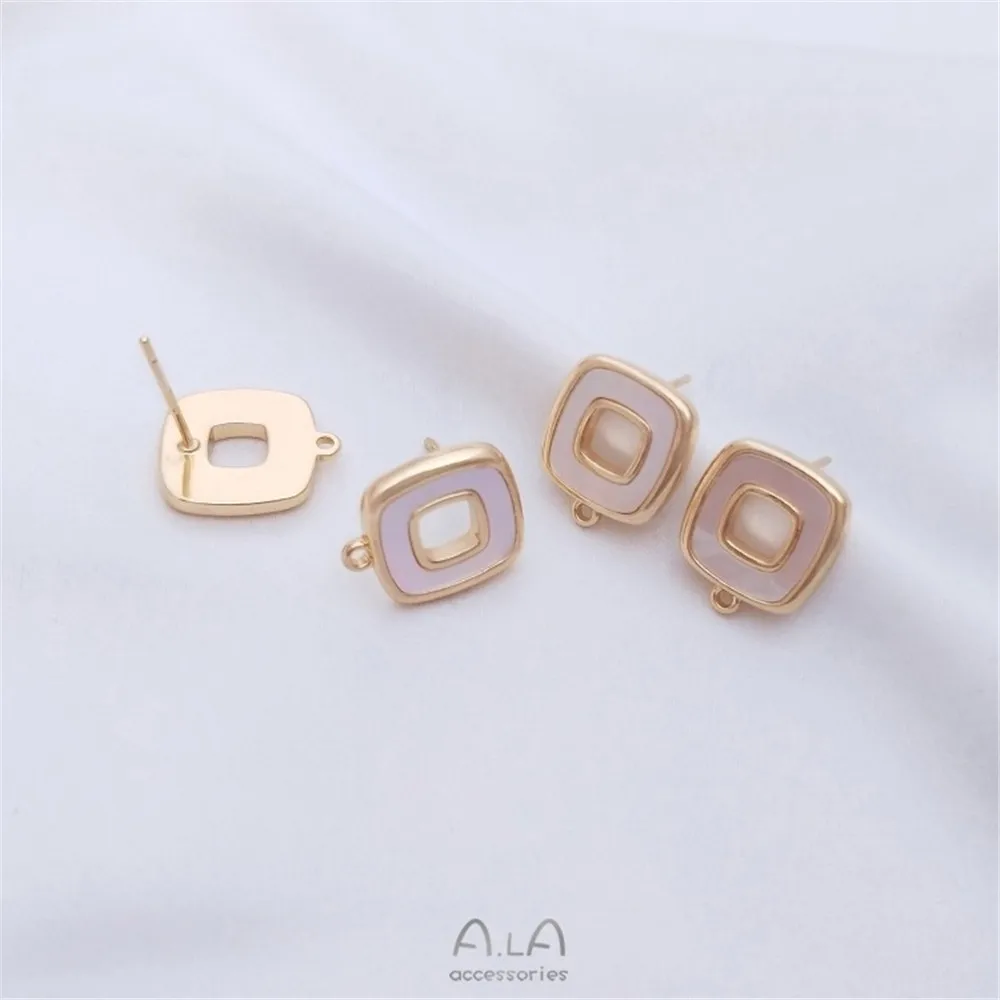 14K Gold Plated Brass Hollow Geometric Hoop Earring Blanks Inlaid Natural White Shell DIY Earring Findings - view 5