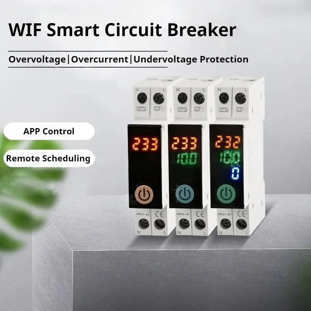 Tuya Smart Circuit Breaker With/No Power Metering WiFi App Remote Control Timer Switch Over‑Voltage Under‑Voltage Protection