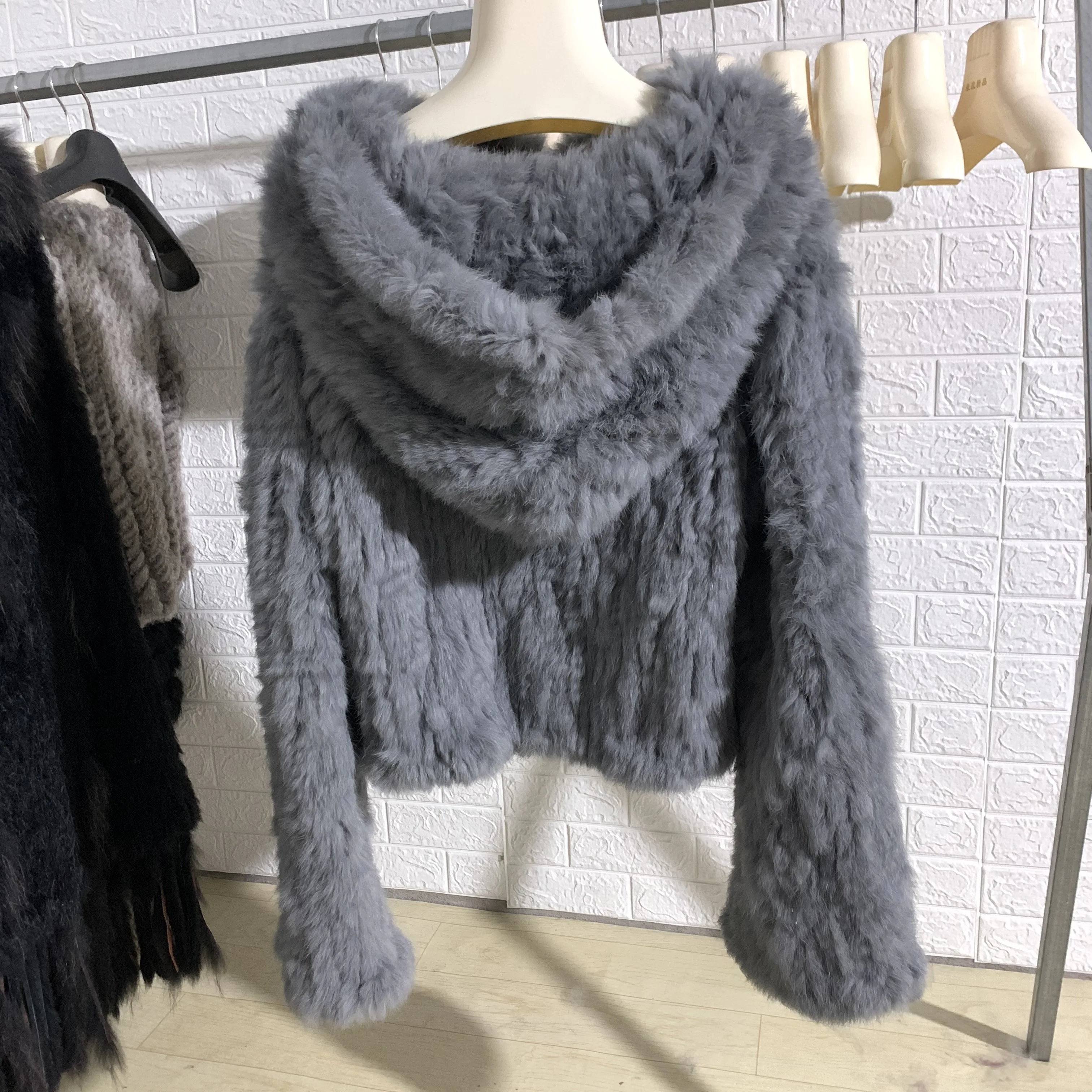 Real Fur Coat for Women Genuine Natural Rex Rabbit Fur Coat with Fur Hood Lady Fashion Jacket Outerwear Custom Any Size