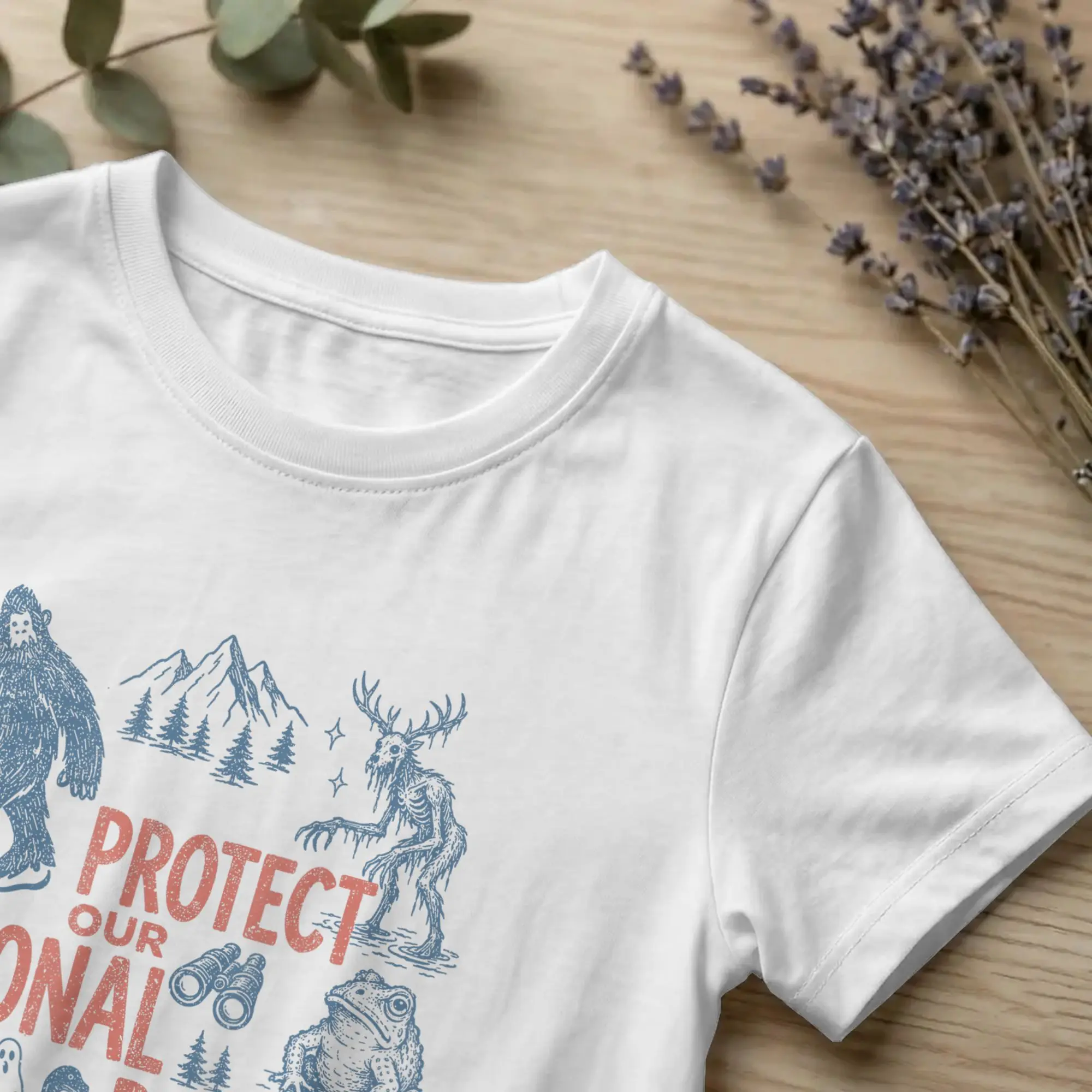 Protect Our National Parks Horror Men T Shirt Mothman Cryptid Weirdcore Tee Shirt Short Sleeve T-Shirts Cotton Graphic Clothing