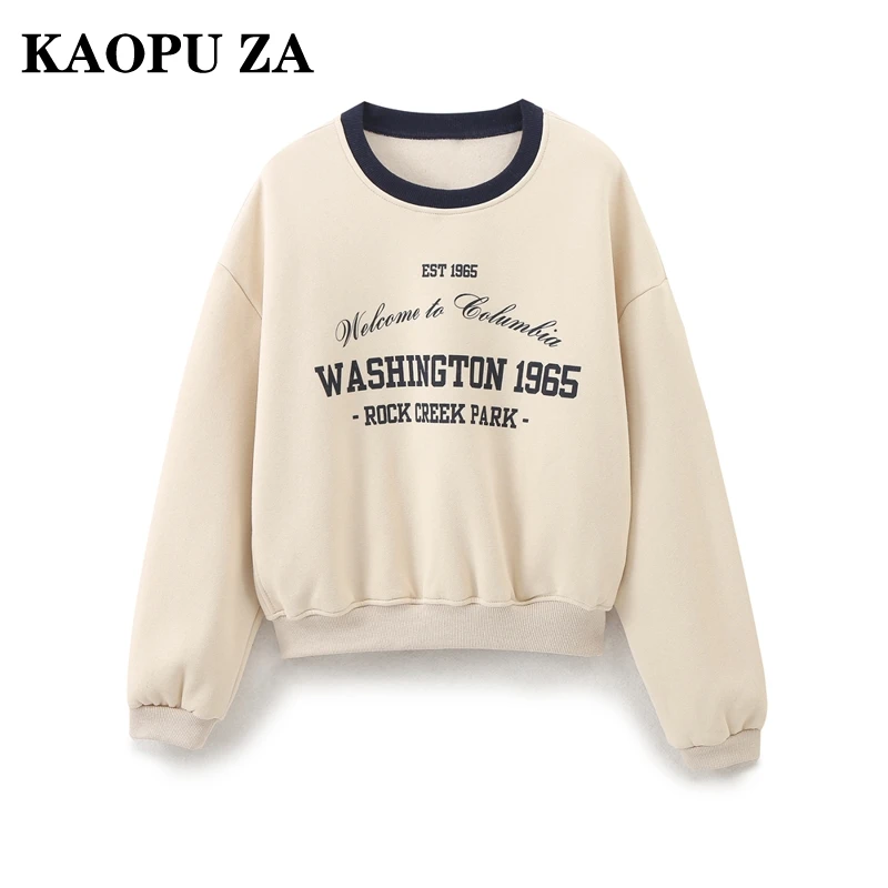 

KAOPU ZA 2024 New Autumn/Winter Woman's Casual O-Collar Long Sleeve Jumper Top Female Fashion Letter Print Ruffles Thick Blouses