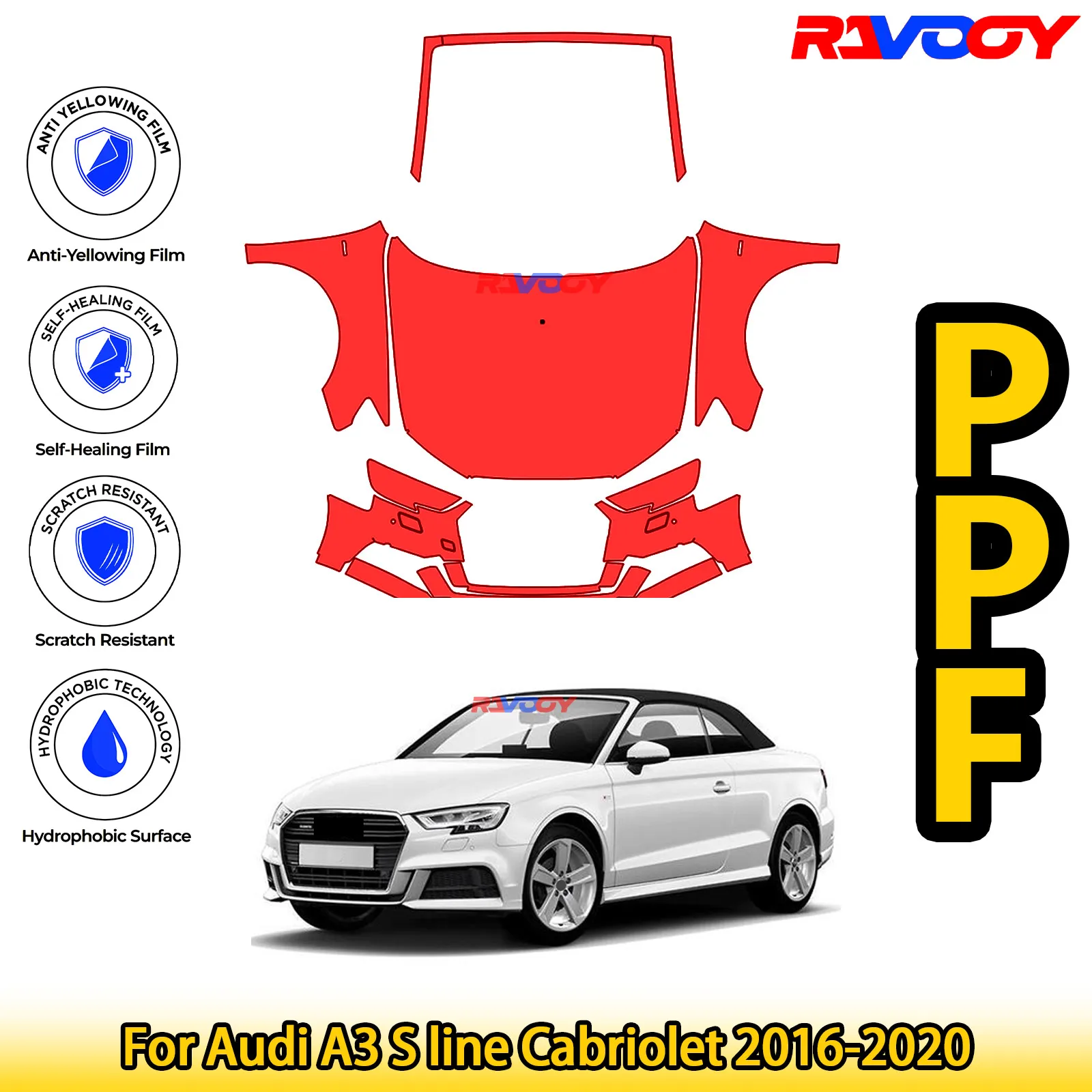 

For Audi A3 S line Cabriolet 2016-2020 Glossy Matte Black Precut front PPF Kit Paint Protection Film