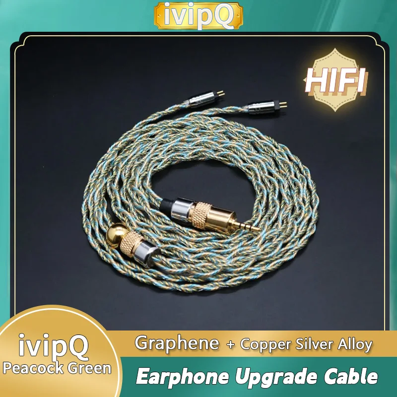 ivipQ HiFi Peacock Green 4 Core Earphone Upgrade Cable With MMCX/0.78mm/2PIN/QDC and2.5/3.5/4.4mm,For AKR03 MK4 N5005 IEM IE900