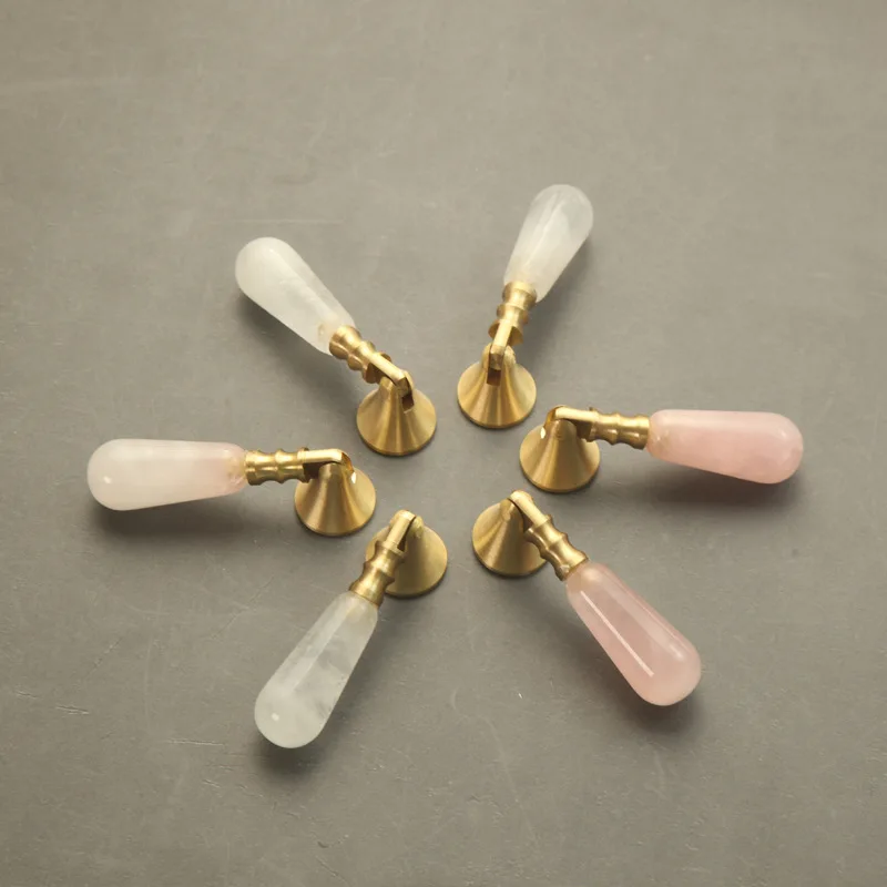 Luxury 10PCS Brass Natural Crystal Furniture Pendant Pulls Drawer Pulls Cupboard Wardrobe Dresser Kitchen TV Wine Cabinet Pulls