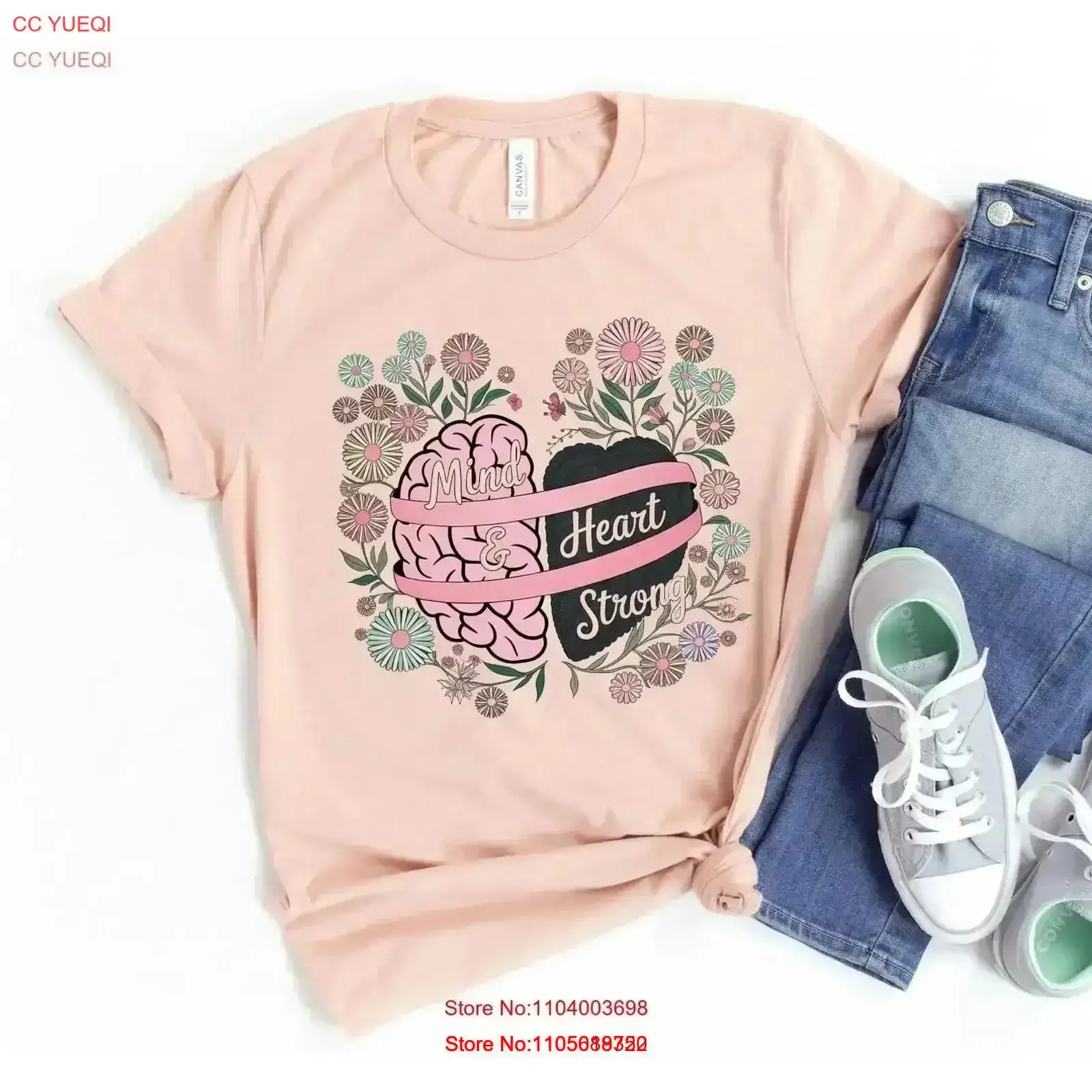 Mind Heart Strong Floral T Shirt Mental Health and Cancer SupporT for Women Strength Resilience Awareness vintage Washed Unisex