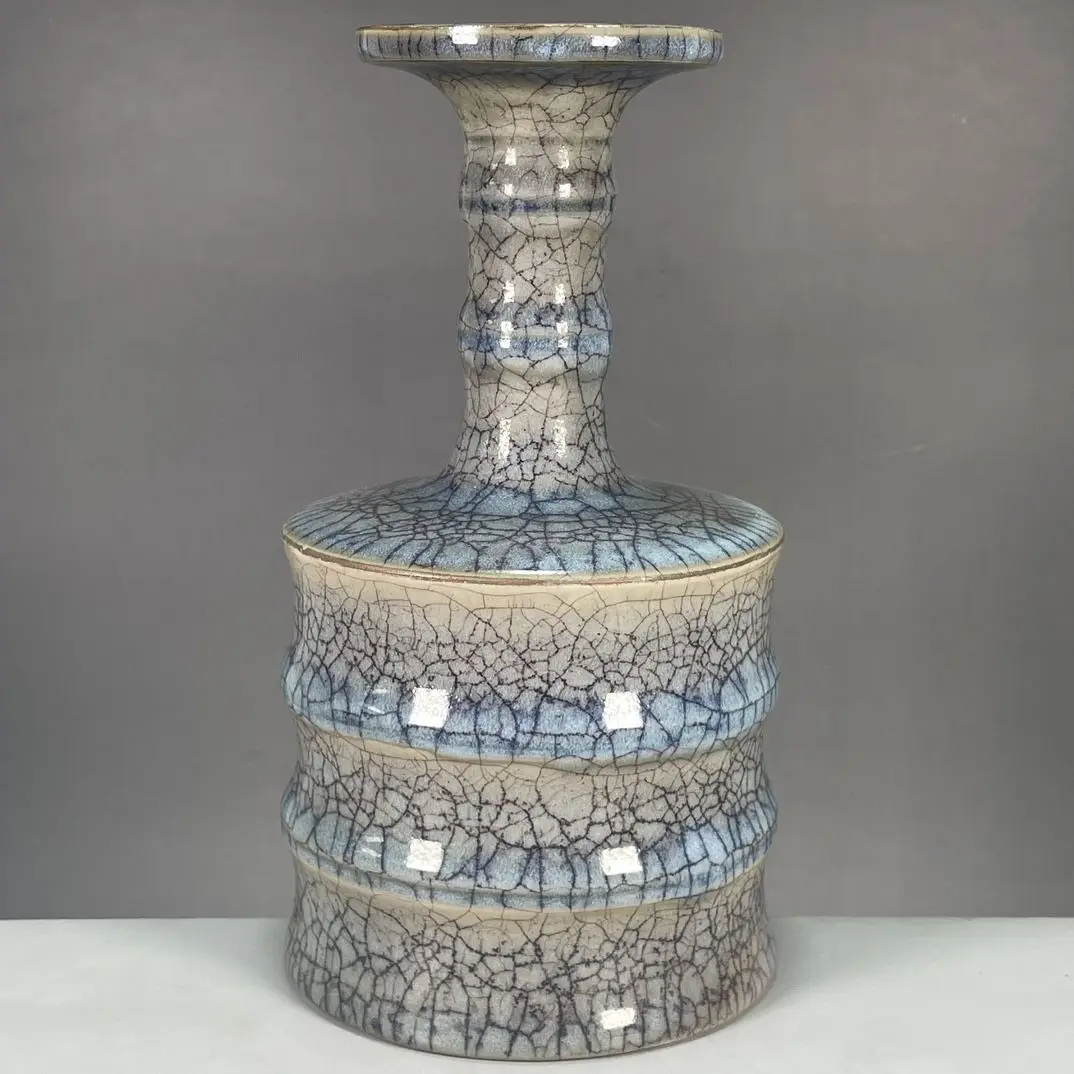 

Chinese imitation ancient porcelain Song Ru porcelain Qingliang Temple bamboo knot pan mouth bottle decorative art pieces