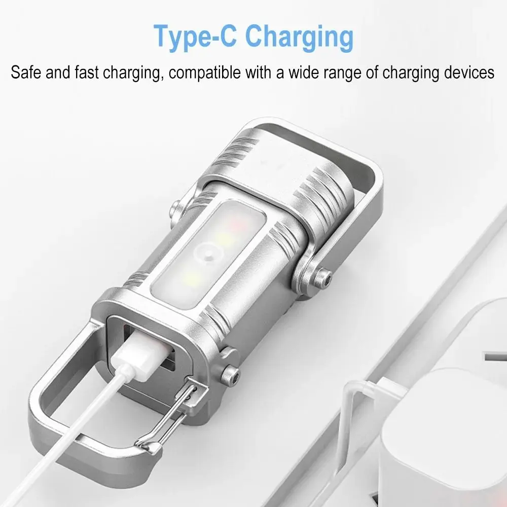 

COB LED LED Keychain Flashlight Super Bright USB Rechargeable Mini Flashlight with Hook 7 Gears Adjustable Portable Work Light