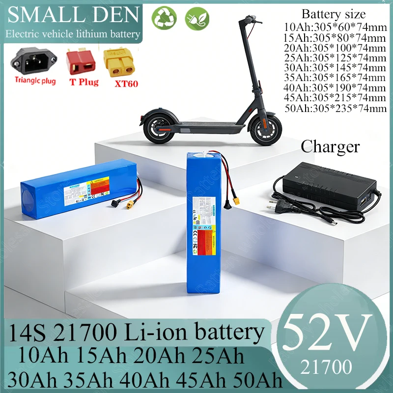 new 52V 15Ah 20Ah 25Ah 30Ah 35Ah 45Ah 50Ah 21700 Li-ion Battery Pack with 40A BMS 2000W for Electric Scooter Motorcycle Battery