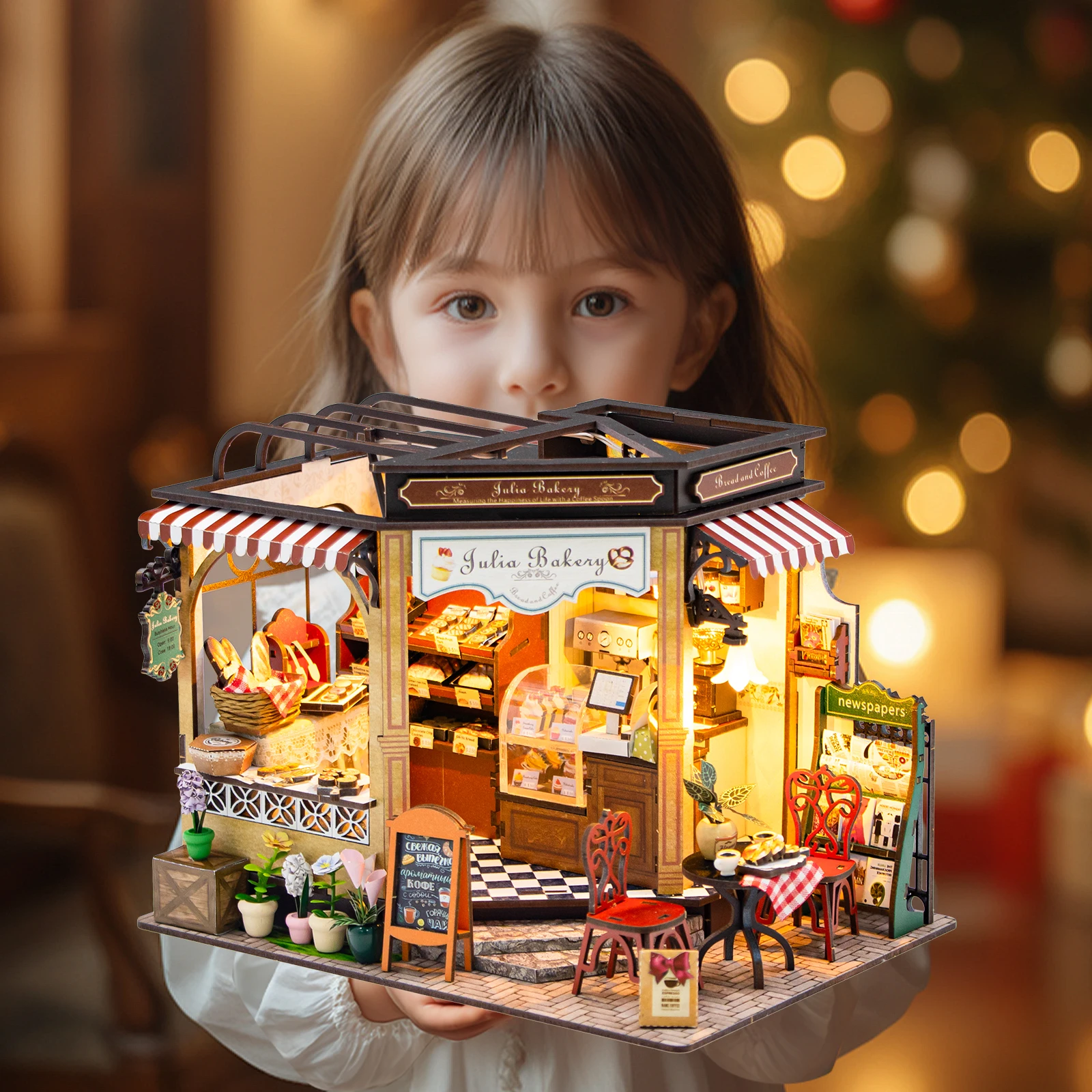 DIY Wooden Doll Houses Miniature Assembly Model Building 3D Bakery Room Bedroom Kit Dollhouse With Furniture Toys For Xmas Gifts