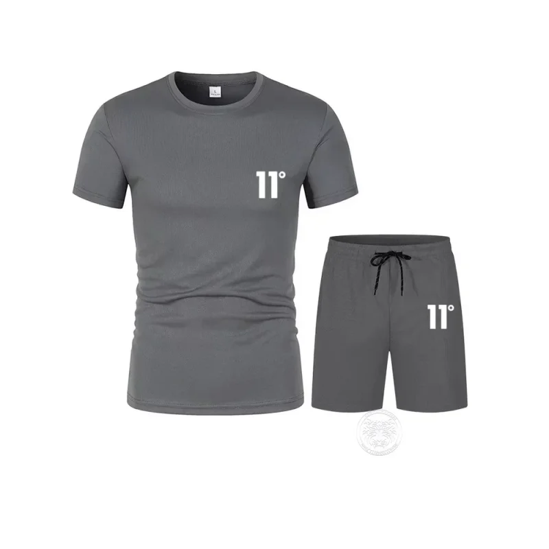 Summer Running Training Fitness Set Men's Fashion Printed T-shirt Shorts Casual Elastic Mesh Breathable Two-piece Set S-4XL