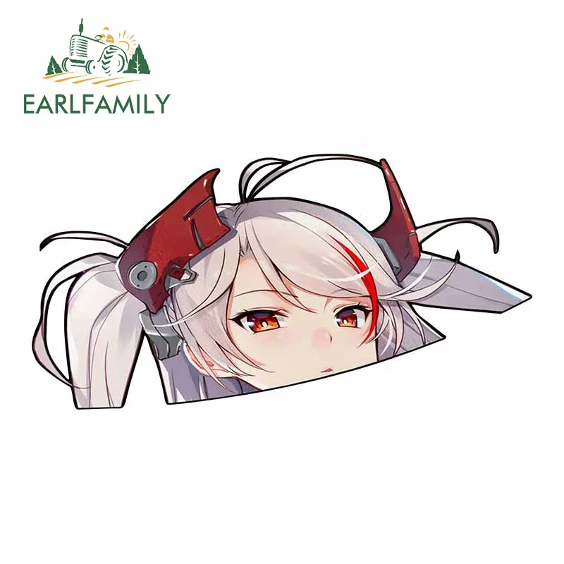 EARLFAMILY Prinz Eugen Peeker Car Sticker Big Head Anime Vinyl JDM Rear Windshield Trunk Decal Cartoon Car Styling