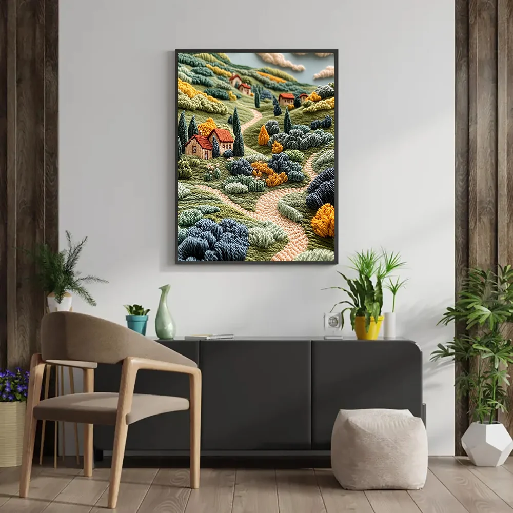 Romantic Fantasy Canvas Wall Art – Dreamy Landscape with Boat River Sun and Pink Tree, Modern Decorative Poster for Home