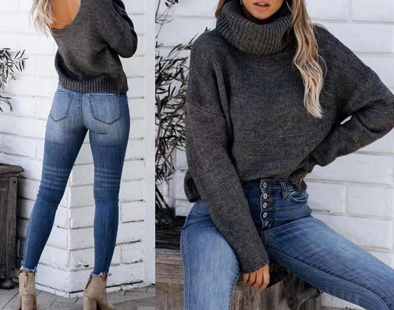 

Women's Autumn and Winter 2023 New High Neck Pullover Knitwear Commuter Pullover Crew Neck Sweater Women Female Casual Tops Lady