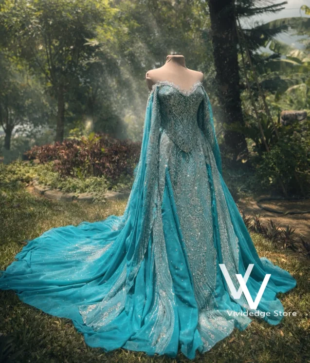 Seeblaue viktorianische Ballkleider mit herzförmigem Ausschnitt, perlenbesetzten Feenärmeln, Vintage-A-Linien-Kleider aus Chiffon für besondere Anlässe, individuell gestaltet