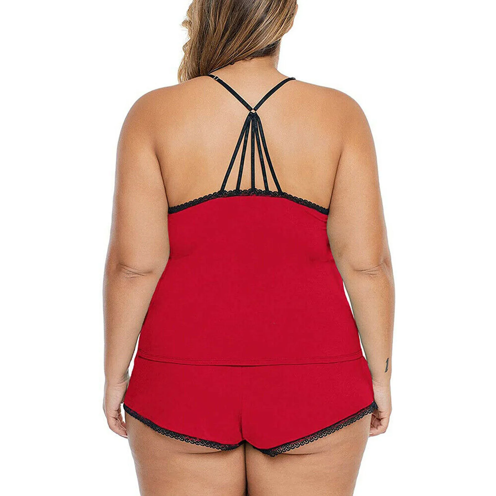 Plus Size Sexy Spaghetti Strap Lace Pajama Set Sleeveless Pyjamas Shorts Set Lace Pijama Suit Women Nighties 2022 Pijama Mujer