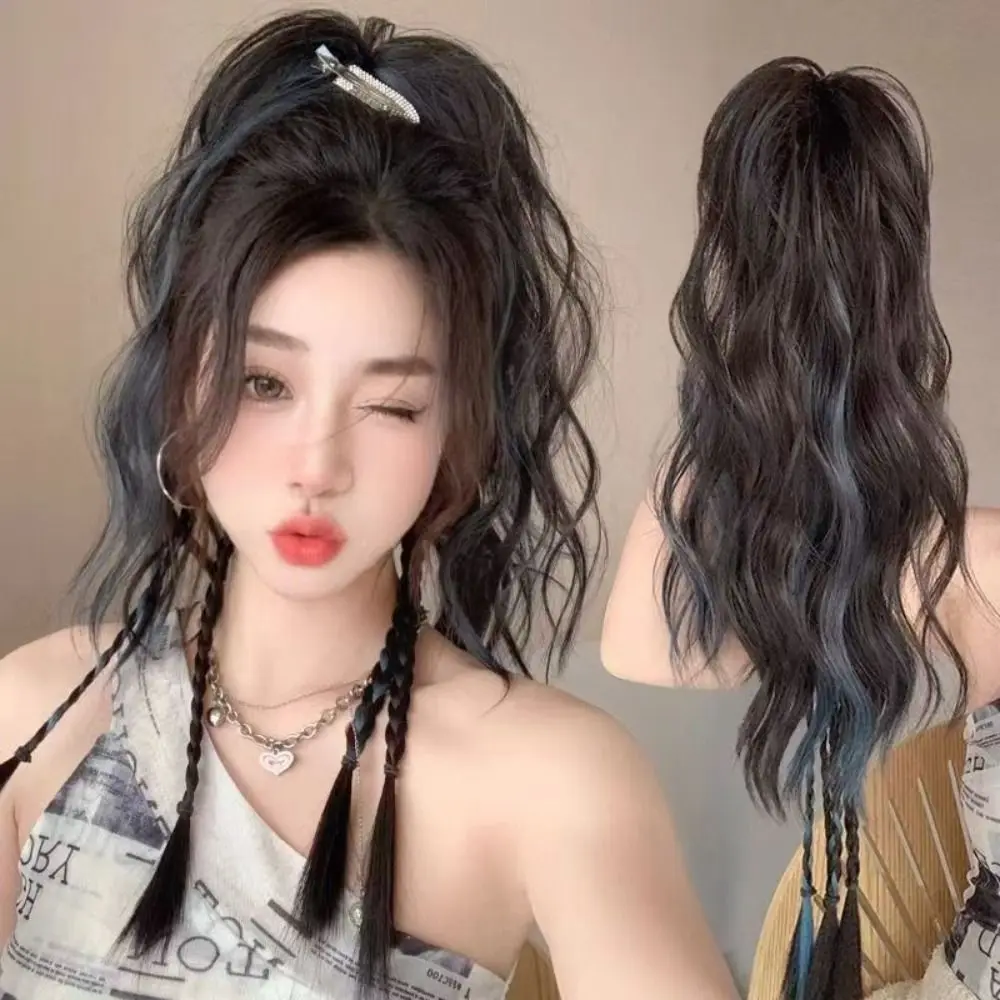 

Fashion Synthetic Hair Bun Claw Clip Highlighted Half-tied Braid Bun Head Wig Natural Fluffy High Ponytail Women