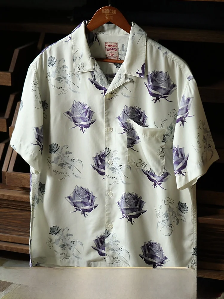 

MBBCAR Slim Fit Outdoor Hawaii ort Sve irt Lyocell Material Scorpion Rose Pattern Breathable Youthful American Sle