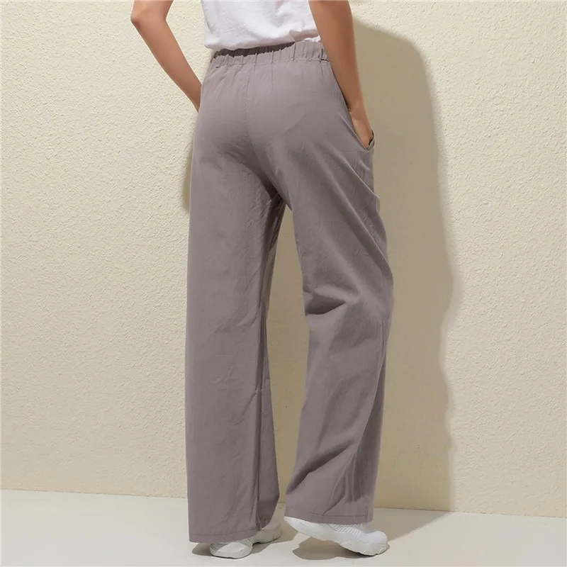 Pantalones bombachos de lino y algodón para mujer, pantalón holgado de cintura alta, informal, para gimnasio, verano y otoño, 2023