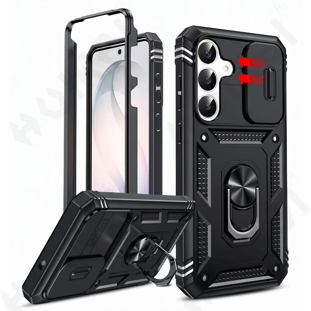 Case For Samsung S26 FE 4G 5G 2026 Finger Ring Stand Lens Protection Full Body Rugged Protective Slide Camera Cover