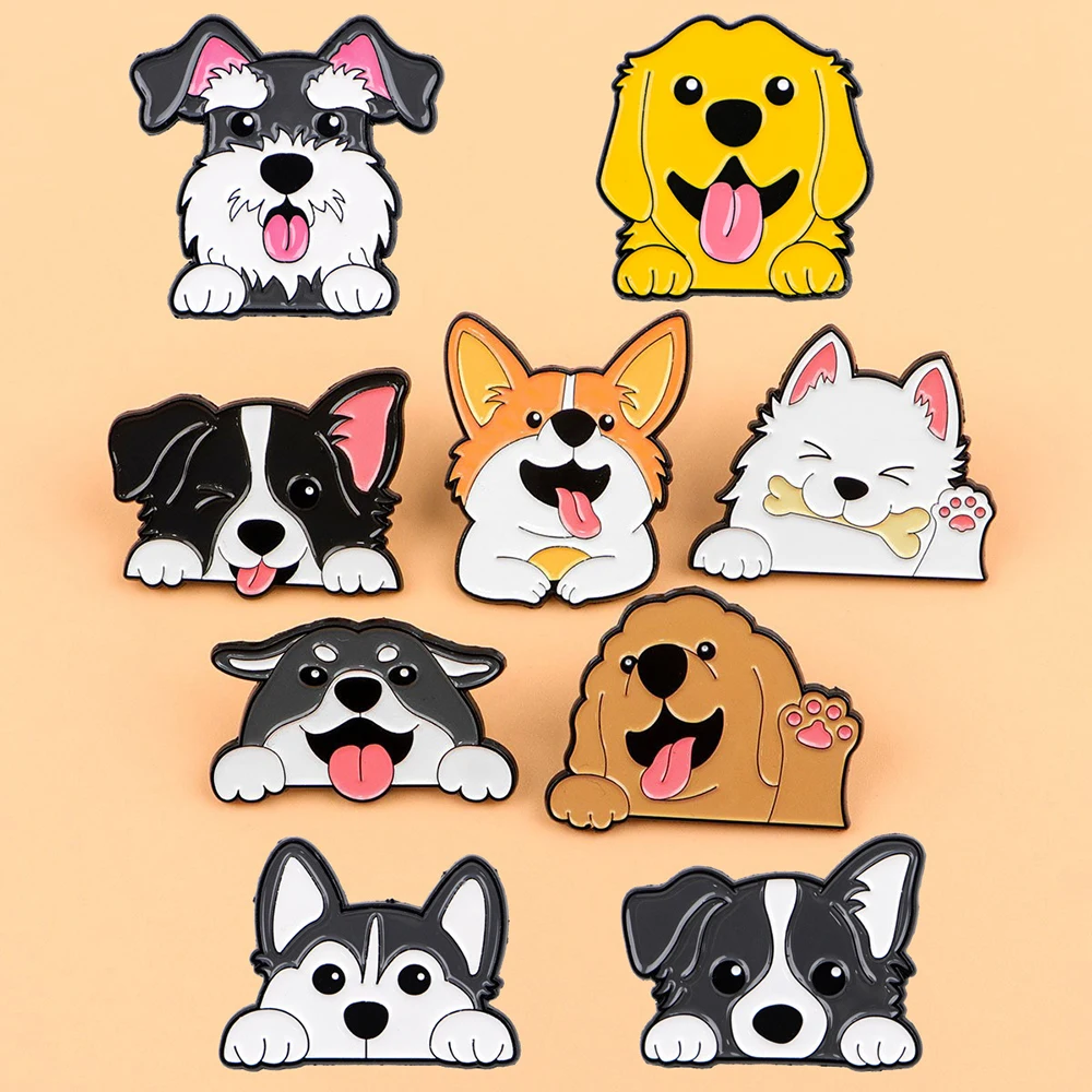 

Adorable Cartoon Pet Dog Series Animal Brooches Clothing Backpacks Accessories Metal Pins Friends Souvenirs Gifts