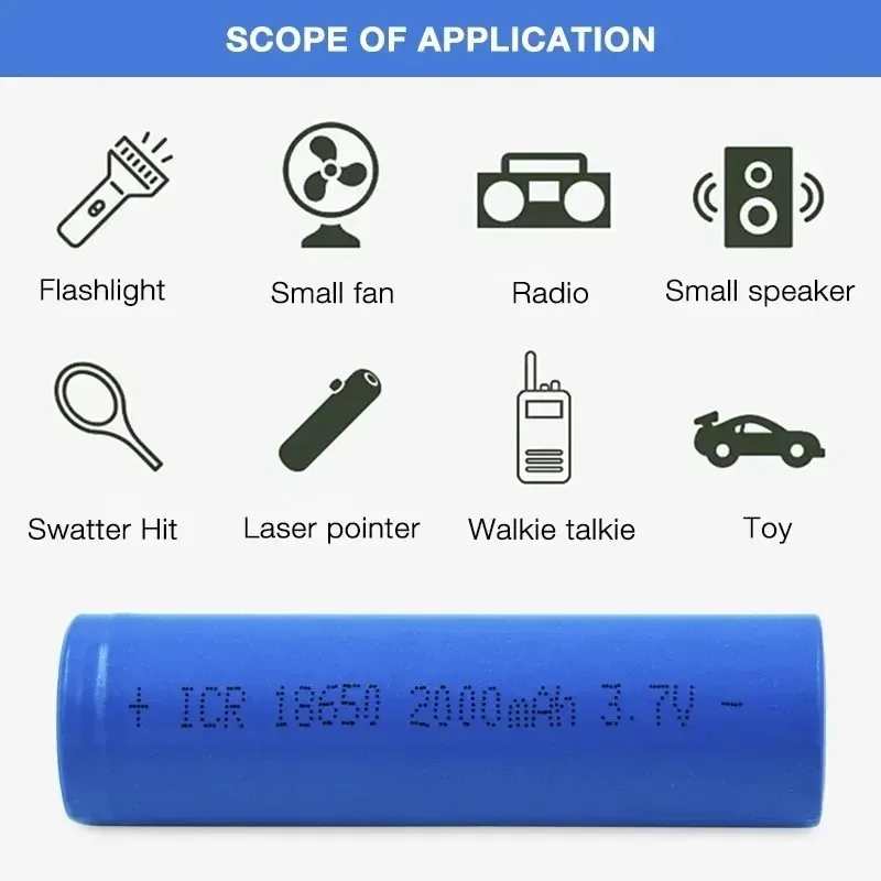 New 18650 Battery 3.7 v 2000mah 18650 Lithium Rechargeable Battery For Flashlight batteries