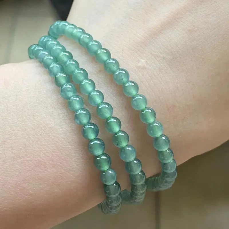 Natural a Cargo Jade Ice-like Moisturizing Transparent Plastic Lake Green Multi-Circle Bead Necklace Women's Bracelet 5