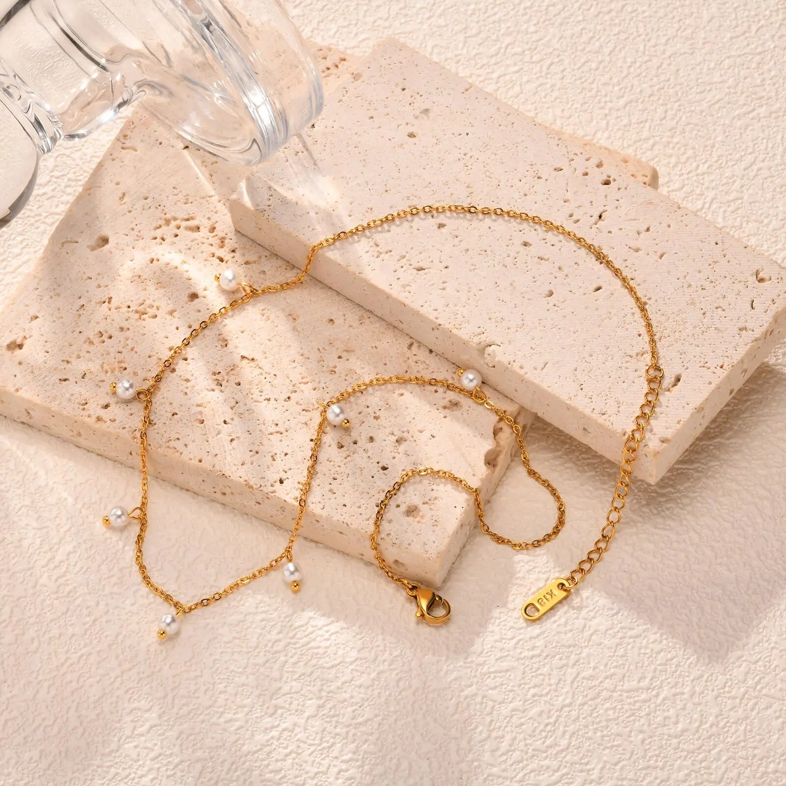 Pearl Choker Necklace for Women, 18K Gold Plated Stainless Steel Chain Necklace Adjustable, Everyday Jewelry Gift