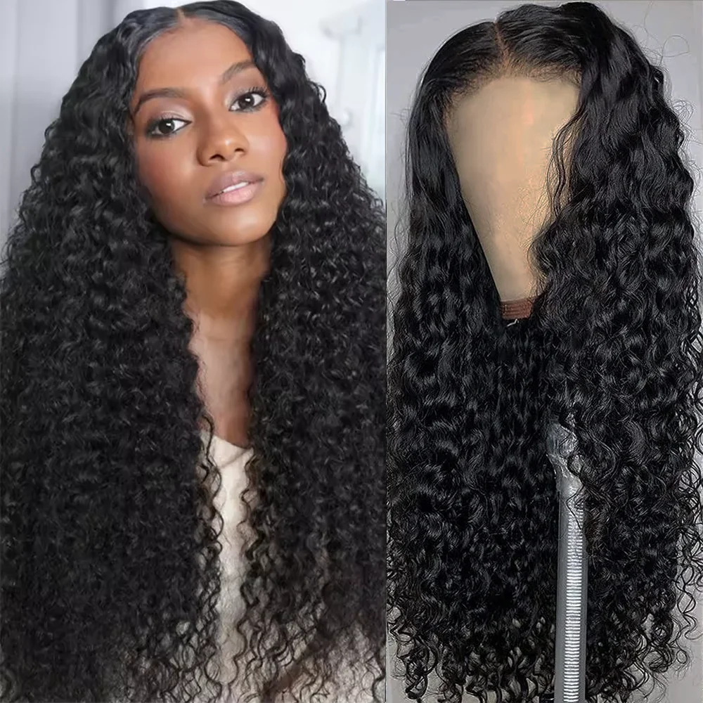 Perruque Lace Front HD Transparente 13x4 Deep Wave, Cheveux Humains Brésiliens Bouclés, Pré-Pluckée, Noire Naturelle, avec Baby Hair