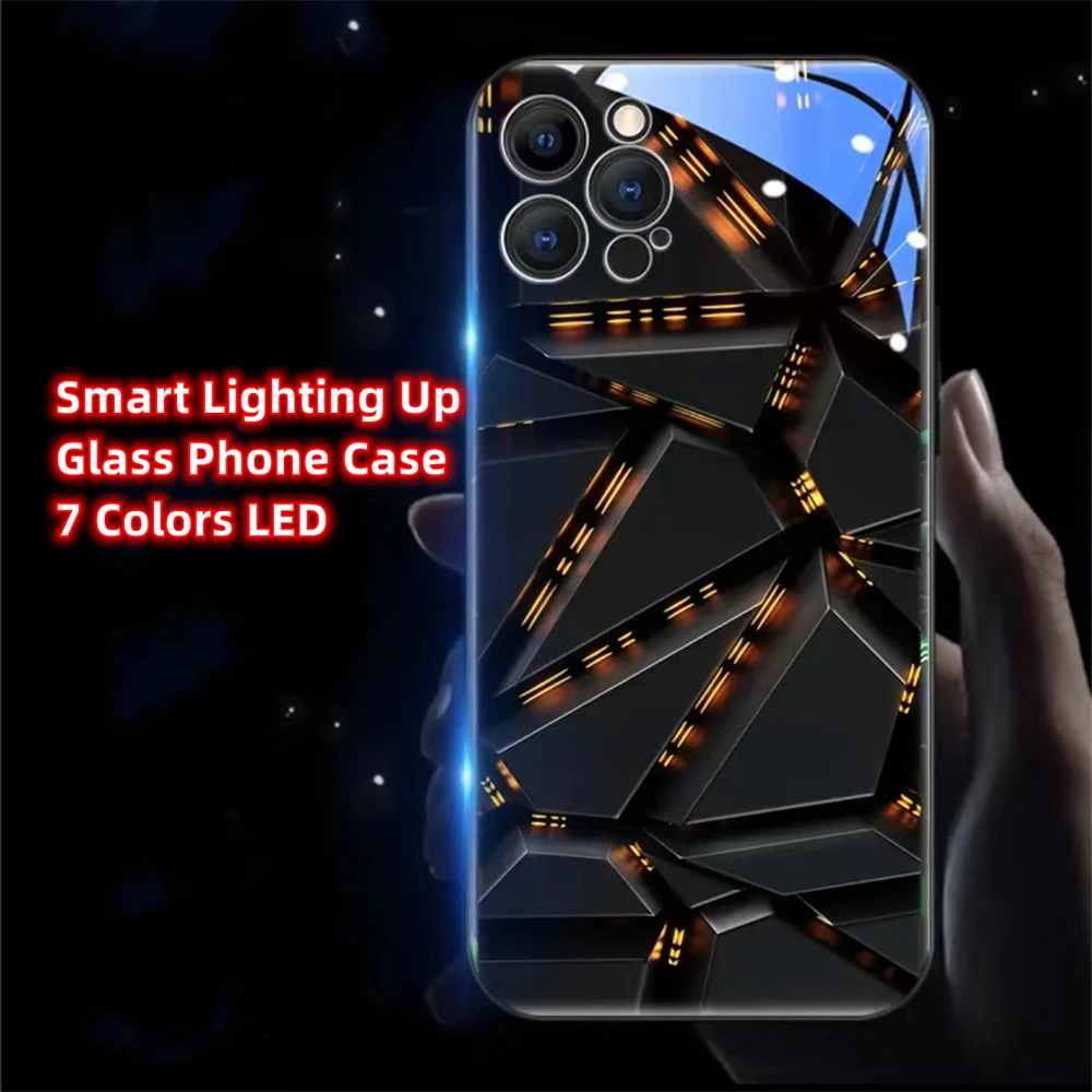 

Mechanical Diamond Grid Sound Music Control Led Light Up Phone Case For iPhone 15 14 13 12 11 Pro Max XR XS Plus 6 7 8 SE2020