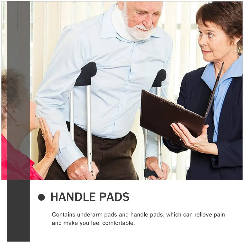 2Pairs Black Crutch Pads Supple Hand Grips Comfortable Arm Cushions Crutch Accessories Underarm Handle Pads Pain Relief Cushions