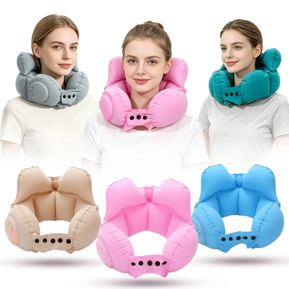 1 PC Portable U-Shaped Compression Inflatable Neck Pillow Suitable for Outdoor Camping, Home Office, Neck Support Pillow