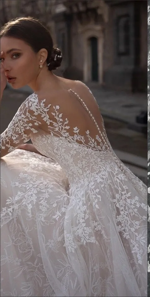 Robe de mariée à manches longues pour femmes, Illusion de cou et dos, 3/4, WW8290, 2022