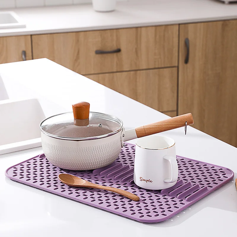 Kitchen Bar Counter Drain Mat Hollow Silicone Mat Kitchen Sink Tableware Drain Mat Insulation and Anti Slip Tea Set Coaster