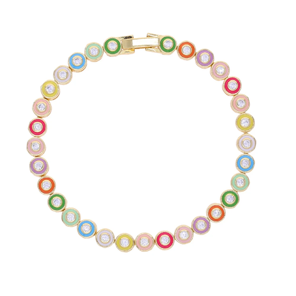 2025 New Fashion Gold Color Colorful Rainbow Bracelet 5A Cubic Zirconia CZ Enamel Geometric Tennis Chain Bangle Women Jewelry