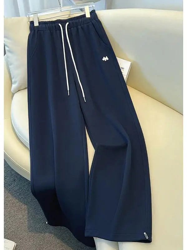 plus Size Elastic Waist Drawstring Sporty Sweatpants Women Summer Drapey Slimming Straight Leg Wide Leg Pants Casual High Waist