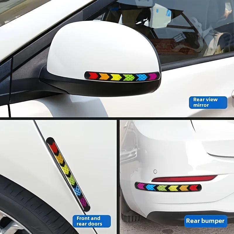 2/4Pcs Reflective Car Anti‑Collision Strips, Colorful Gradient Arrow Safety Warning Stickers for Door, Bumper & Rearview Mirror